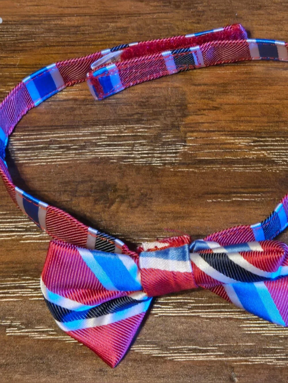 Baby Boy Blue Red Striped Bow Tie Fits ~12 Mos Velcro Closure